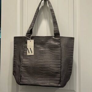 NWT Worthington Faux Leather Tote Bag Crocodile Texture Gray - New  Retail  …